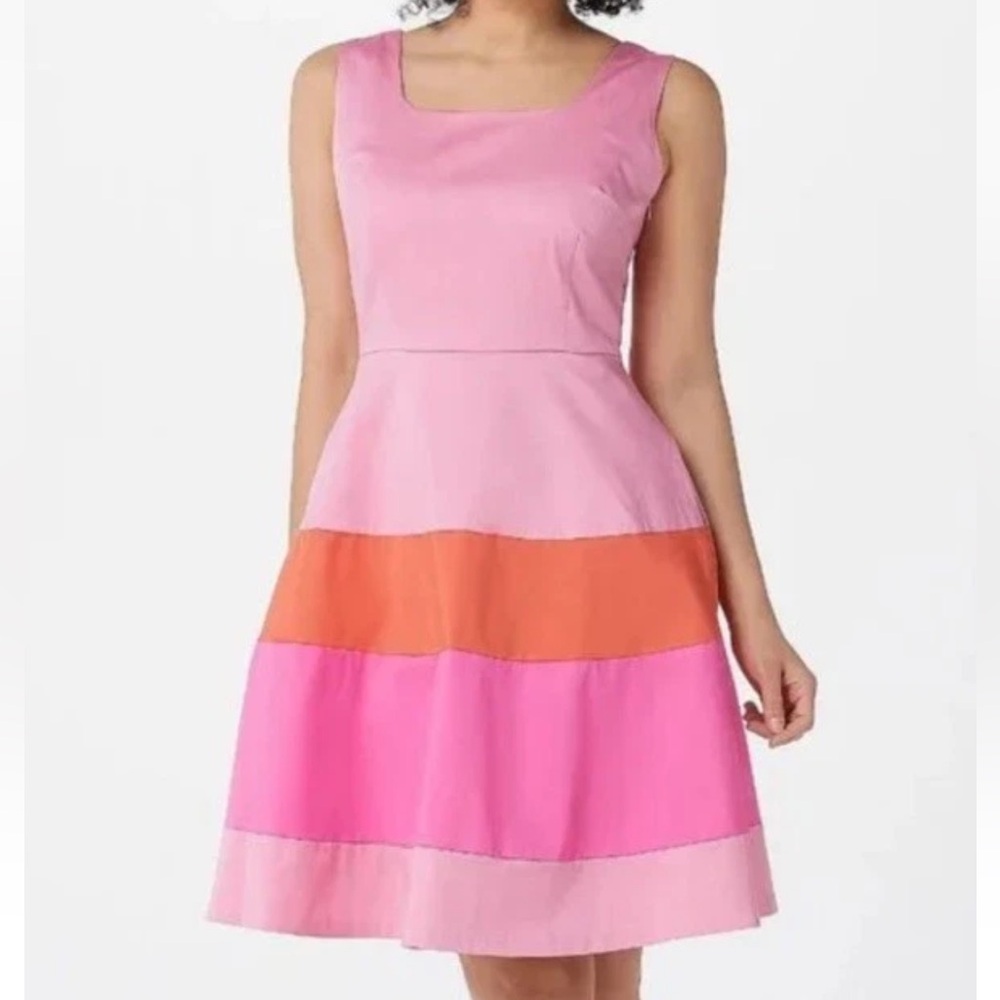 Isaac Mizrahi Live! Always Isaac Pink Color Block Stretch Dress Size 12